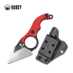 Kubey Hippocam Fixed Blade Knife Finger Ring Red G10 Handle D2 Plain Edge Satin/Blackwash Finish KU166D