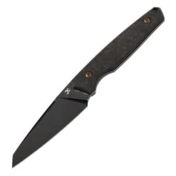 Kansept Parr Fixed Blade Knife Black Shredded Carbon Fiber Handle S35VN Drop Point Plain Edge Blackwash Finish G011A1