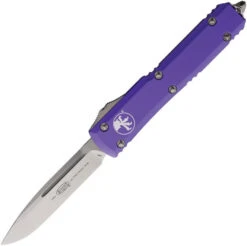 Microtech Ultratech OTF Auto Knife Purple Aluminum Handle Drop Point Plain Edge Stonewash Finish MCT12110PU
