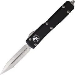 Microtech Ultratech OTF Auto Knife Black Aluminum Handle M390 Dagger Plain Edge Stonewash Finish MCT12210