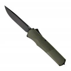Tekto Knives A5 Spry OTF Auto Knife OD Green Aluminum Handle Drop Point Plain Black Blade A5R_T6ODS35BK1_A1