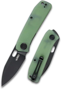 Kubey Hyde Folding Knife Green G10 Handle 14C28N Plain Black Blade KU2104C