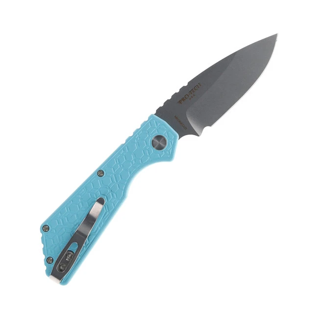 Protech Gridlock Auto Knife Tiffany Blue Aluminum Handle Magnacut Drop Point Plain Edge Stonewash Finish PT205-Gridlock LTD T. Blue 4 Protech Gridlock Auto Knife Tiffany Blue Aluminum Handle Magnacut Drop Point Plain Edge Stonewash Finish PT205-Gridlock LTD T. Blue - Image 2