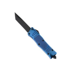 Tekto Takt V2 OTF Auto Knife Blue Zinc Alloy Handle D2 American Tanto Plain Black Blade
