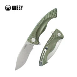 Kubey Timberwolf Folding Knife Green G10 Handle 14C28N Plain Edge Stonewash Finish KU208F