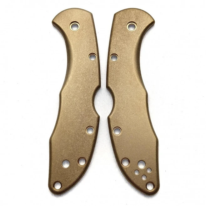 Flytanium Stonewash Brass Scales For Spyderco Delica Knife 3 Flytanium Stonewash Brass Scales For Spyderco Delica Knife