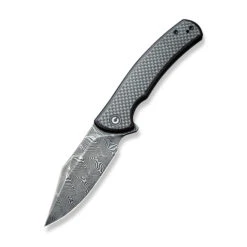 Discontinued Civivi Sinisys Folding Knife Black Twill Carbon Fiber/G10/Stainless Steel Handle Damascus Clip Point Plain Edge Black Hand Rubbed Finish C20039-DS1