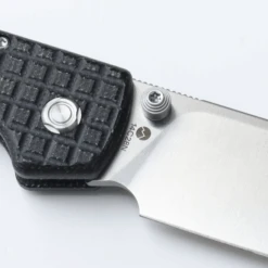 WMK Exclusive Vosteed Raccoon Button Lock Folding Knife Black Micarta Frag Pattern Handle 14C28N Plain Edge RC3SVM13 -White Mountain Knives Shop Black Micarta Frag 1 43574.1679577816