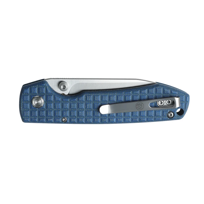 WMK Exclusive Vosteed Raccoon Button Lock Folding Knife Blue Micarta Frag Pattern Handle 14C28N Plain Edge RC3SVM17 10 WMK Exclusive Vosteed Raccoon Button Lock Folding Knife Blue Micarta Frag Pattern Handle 14C28N Plain Edge RC3SVM17 - Image 8