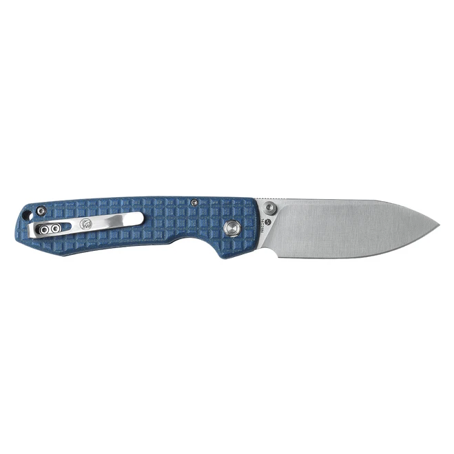 WMK Exclusive Vosteed Raccoon Button Lock Folding Knife Blue Micarta Frag Pattern Handle 14C28N Plain Edge RC3SVM17 4 WMK Exclusive Vosteed Raccoon Button Lock Folding Knife Blue Micarta Frag Pattern Handle 14C28N Plain Edge RC3SVM17 - Image 2