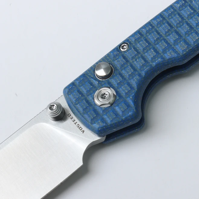 WMK Exclusive Vosteed Raccoon Button Lock Folding Knife Blue Micarta Frag Pattern Handle 14C28N Plain Edge RC3SVM17 8 WMK Exclusive Vosteed Raccoon Button Lock Folding Knife Blue Micarta Frag Pattern Handle 14C28N Plain Edge RC3SVM17 - Image 6