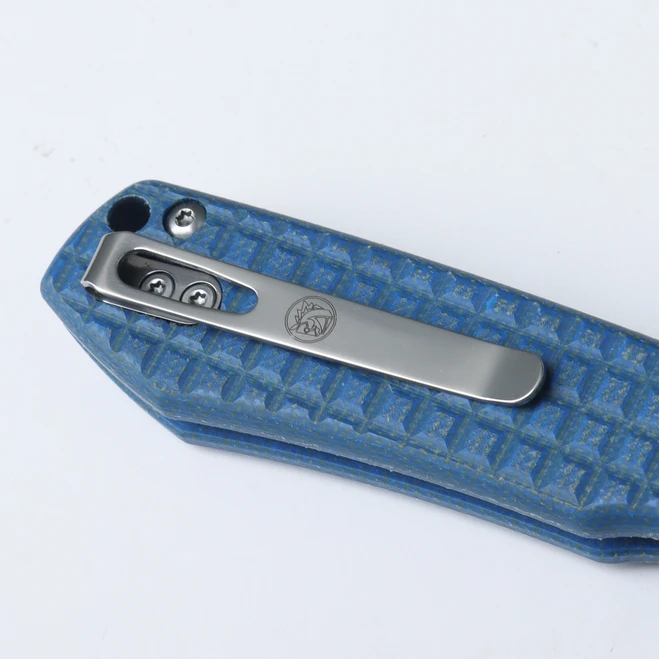 WMK Exclusive Vosteed Raccoon Button Lock Folding Knife Blue Micarta Frag Pattern Handle 14C28N Plain Edge RC3SVM17 5 WMK Exclusive Vosteed Raccoon Button Lock Folding Knife Blue Micarta Frag Pattern Handle 14C28N Plain Edge RC3SVM17 - Image 3