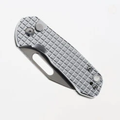 WMK Exclusive CJRB Mini Pyrite Frag Pattern Button Lock Pocket Knife Aluminum Handle AR-RPM9 Warncliffe Plain Edge Stonewash Finish J1933-AL -White Mountain Knives Shop CJRB J1933 AL 01 13080.1698782812