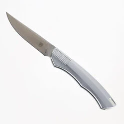 Cobratec Savage Hidden Release Side Opening Auto Knife Silver Aluminum Handle M390 Plain Edge CTSAVDNSM390