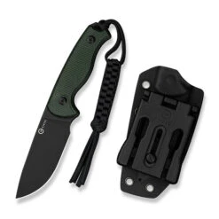 Civivi Timberbark Fixed Blade Knife Green Canvas Micarta Handle 14C28N Plain Edge Black Stonewash Finish C23094-3