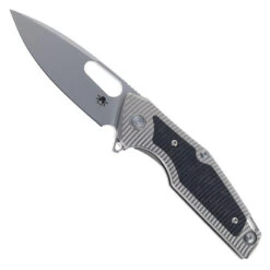 Klaken Folding Knife Titanium/Carbon Fiber Handle 14C28N Plain Edge Bead Blast Finish B06-BK-GY