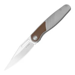 Kizer Raze Folding Knife Silver/Brown Titanium/Leather Handle S45VN Clip Point Plain Edge Bubble Stonewash Finish Ki3720A2 -White Mountain Knives Shop KI3720a2 1 01599.1756486854