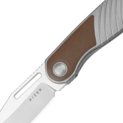 Kizer Raze Folding Knife Silver/Brown Titanium/Leather Handle S45VN Clip Point Plain Edge Bubble Stonewash Finish Ki3720A2 -White Mountain Knives Shop KI3720a2 3 50717.1756486854