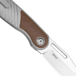Kizer Raze Folding Knife Silver/Brown Titanium/Leather Handle S45VN Clip Point Plain Edge Bubble Stonewash Finish Ki3720A2 -White Mountain Knives Shop KI3720a2 4 00508.1756486854