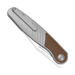 Kizer Raze Folding Knife Silver/Brown Titanium/Leather Handle S45VN Clip Point Plain Edge Bubble Stonewash Finish Ki3720A2 -White Mountain Knives Shop KI3720a2 5 71974.1756486854