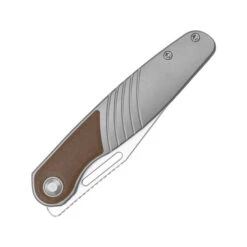 Kizer Raze Folding Knife Silver/Brown Titanium/Leather Handle S45VN Clip Point Plain Edge Bubble Stonewash Finish Ki3720A2 -White Mountain Knives Shop KI3720a2 6 97502.1756486854