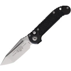 Microtech Automatic LUDT Button Lock GenIII Stonewash M390K Blade Black Aluminum Handle MCT113610