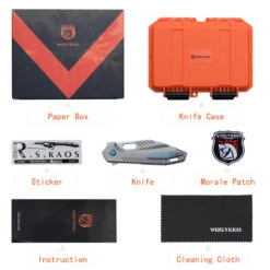 (Sold Out) WMK Exclusive Vosteed RSKAOS Folding Knife Gray Titanium Handle W/ Blue Hardware Elmax Wharncliffe Blade 19 (Sold Out) WMK Exclusive Vosteed RSKAOS Folding Knife Gray Titanium Handle W/ Blue Hardware Elmax Wharncliffe Blade -White Mountain Knives Shop Packaging 13458.1699972963