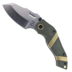 Sniper Blade Works DMF Folding Knife Green/Gold G10 Handle S35VN Reverse Tanto Plain Edge Satin Finish
