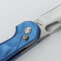 WMK Exclusive Vosteed Thunderbird Button Lock Flipper Pocket Knife Sculpted Blue Aluminum Handle Satin 154CM TB34VTA2L -White Mountain Knives Shop TB34VTA2L Stonewash 154CM Blue Aluminium 5 85504.1692293072