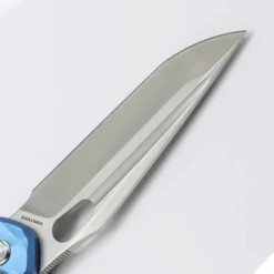 WMK Exclusive Vosteed Thunderbird Button Lock Flipper Pocket Knife Sculpted Blue Aluminum Handle Satin 154CM TB34VTA2L -White Mountain Knives Shop TB34VTA2L Stonewash 154CM Blue Aluminium 8 30658.1692293075