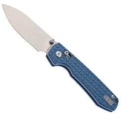 WMK Exclusive Vosteed Raccoon Crossbar Lock Folding Knife Blue Micarta Frag Handle 14C28N Plain Edge Satin Finish RCCWM2