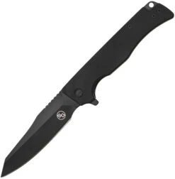StatGear Ausus-Slim Folding Knife Black G10 Handle D2 Reverse Tanto Plain Black Blade STAT117BLK