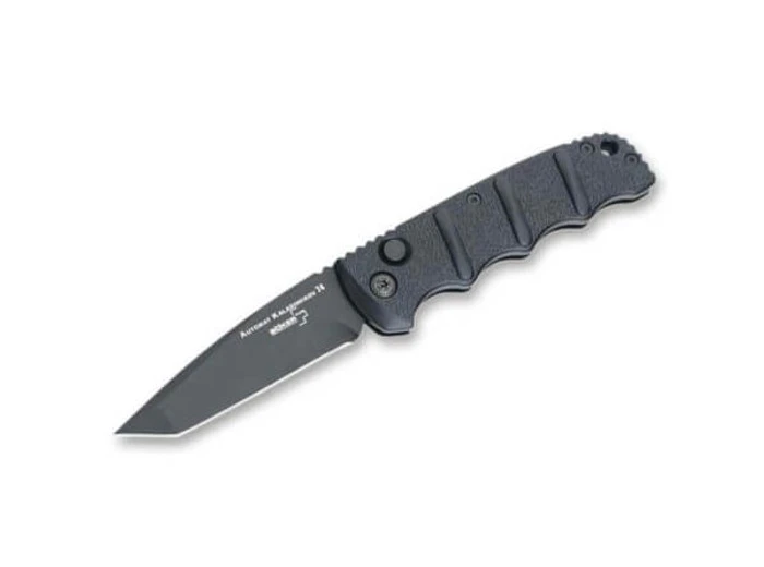 Boker KALS74 Auto Knife Black Aluminum Handle D2 Tanto Plain Black Blade 01KALS101 3 Boker KALS74 Auto Knife Black Aluminum Handle D2 Tanto Plain Black Blade 01KALS101