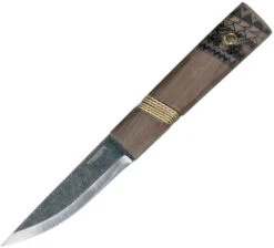 Condor Indigenous Puukko Fixed Blade Knife Walnut Recessed Wire Wrap Burned Artwork Handle 1095HC Plain Edge CTK2811-3.9HC