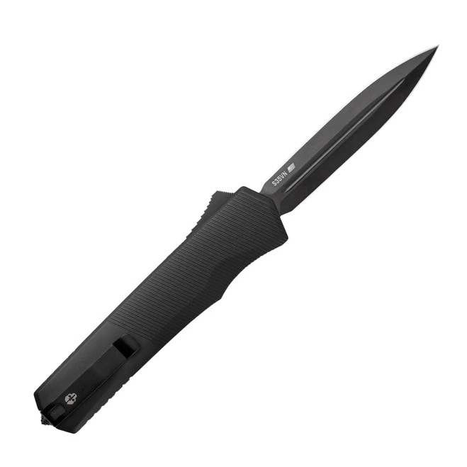 A5 Spear Point Out The Front Automatic Pocket Knife Black Aluminum Handle Dagger Plain Black Blade 4 A5 Spear Point Out The Front Automatic Pocket Knife Black Aluminum Handle Dagger Plain Black Blade - Image 2