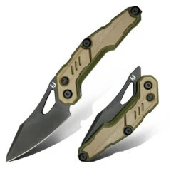 Hightron Knives Specter Folding Knife Khaki Nylon Fiber Handle M390 Sheepsfoot Plain Black Blade